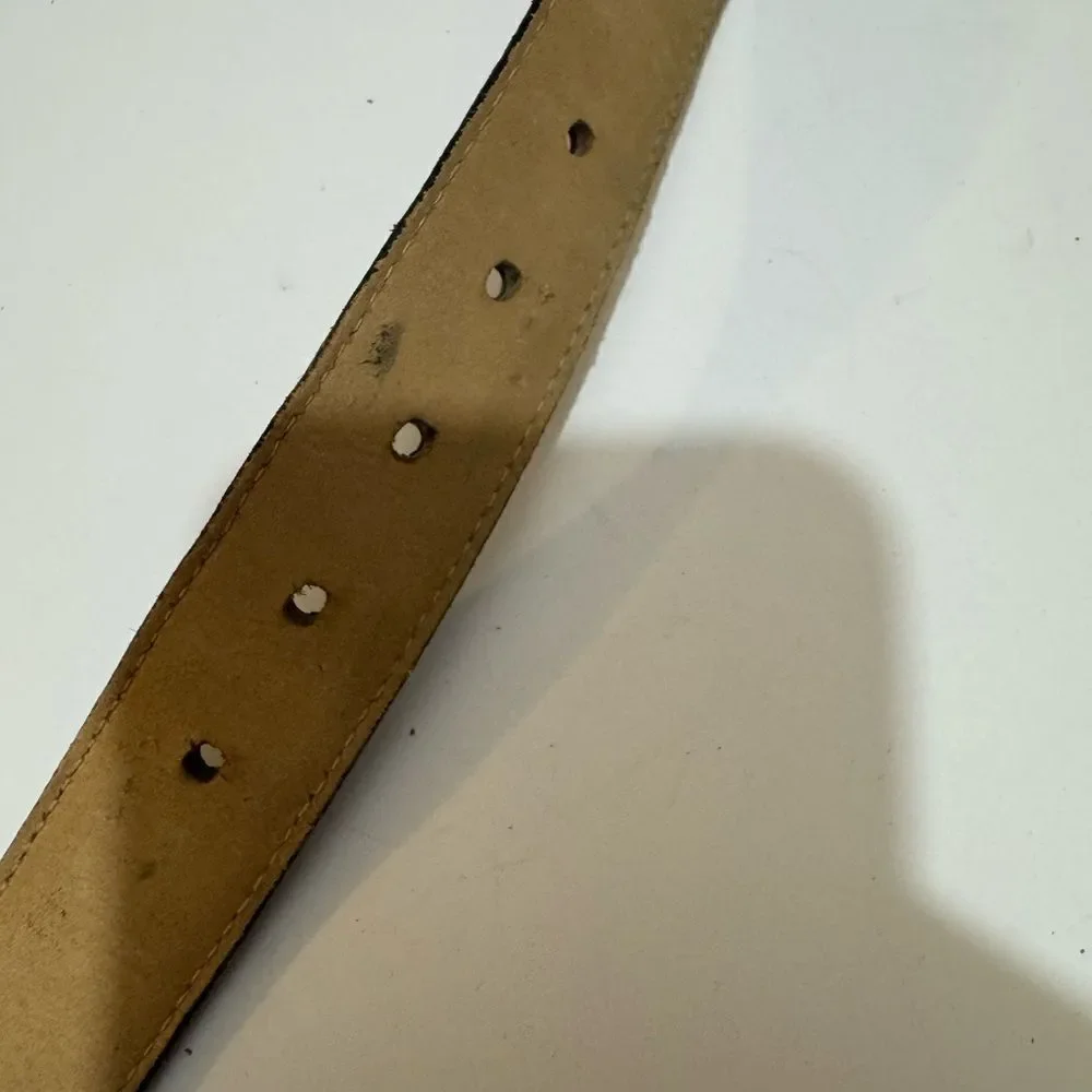 Enmon Belts Black Embossed Italian Leather Belt Silver Tone  sz Small